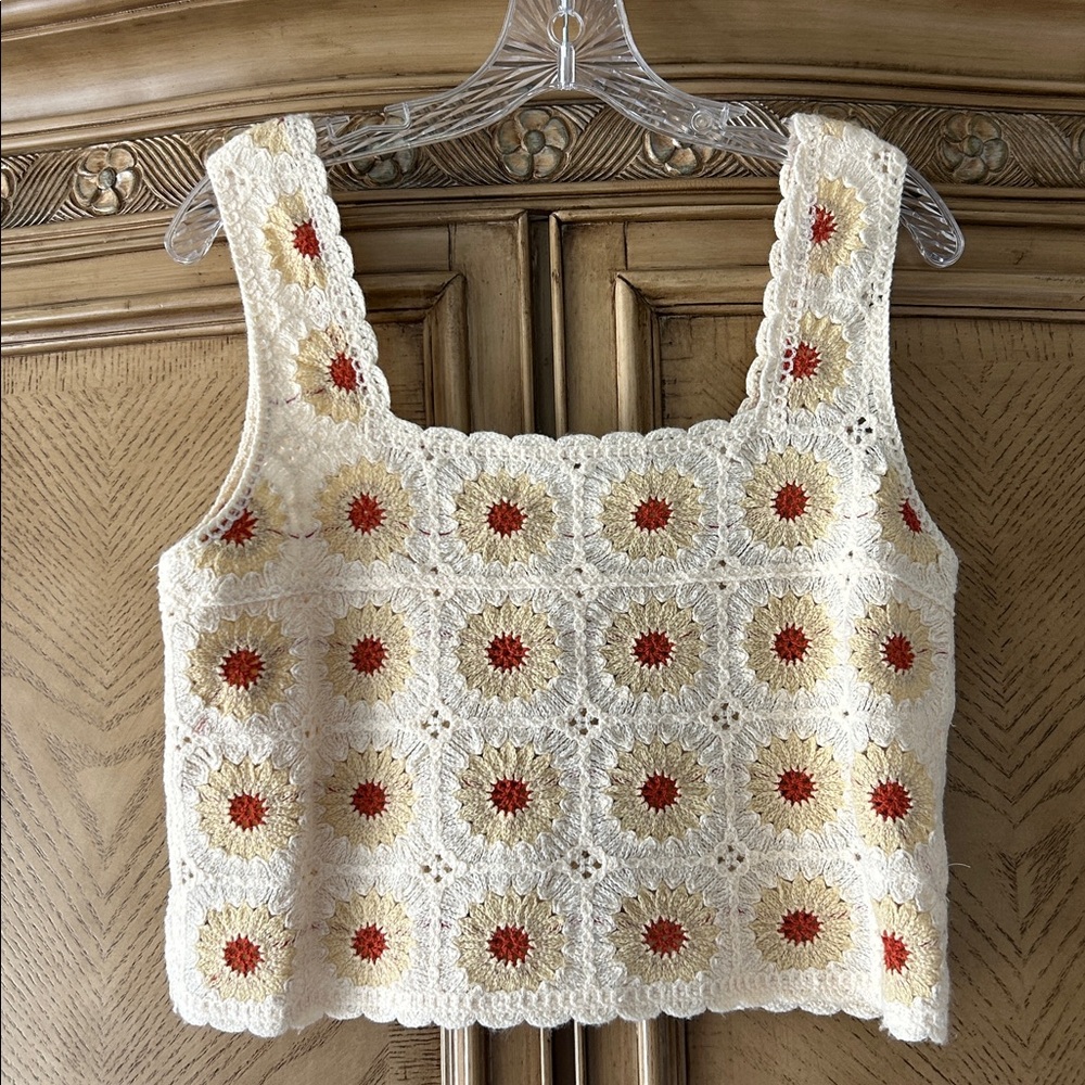 Rebellion Cream and Orange Crochet Crop Top LIKE NEW!